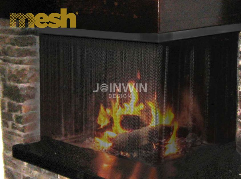 A Decorative Mesh Curtain for Modern Fireplaces - Metal Coil Drapery Fireplace Screen A Decorative Mesh Curtain for Modern Fireplaces - Metal Coil Drapery Fireplace Screen